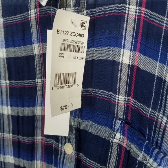 Sanctuary Blue Checked Plaid Boyfriend Button-Down Shirt – Size Large - Picture 4 of 5